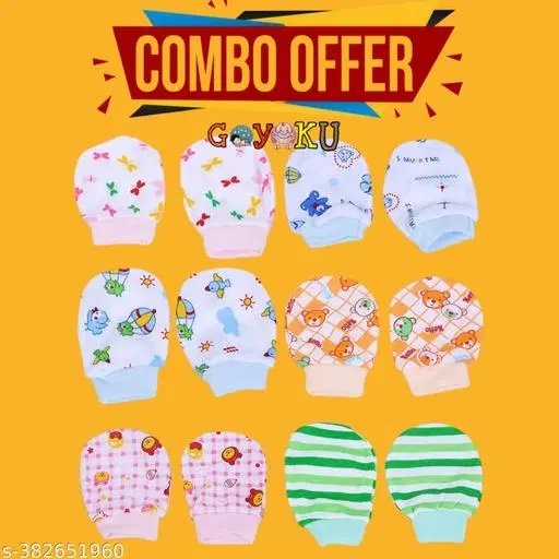 Cotton Mitten for Baby, Set of 6 (Multicolor, 0-3 Months)