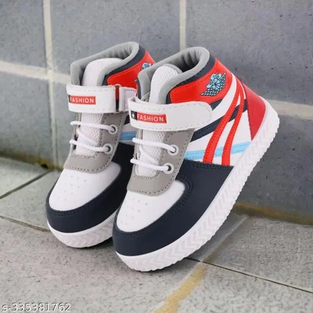 Boots for Boys (White & Red, 12-18 Months)