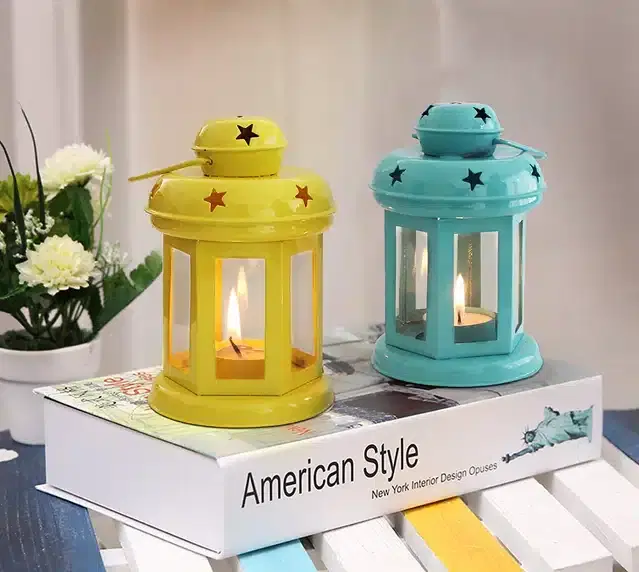 Hanging Tealight Candle Holder Lantern, Pack of 2, Multicolor