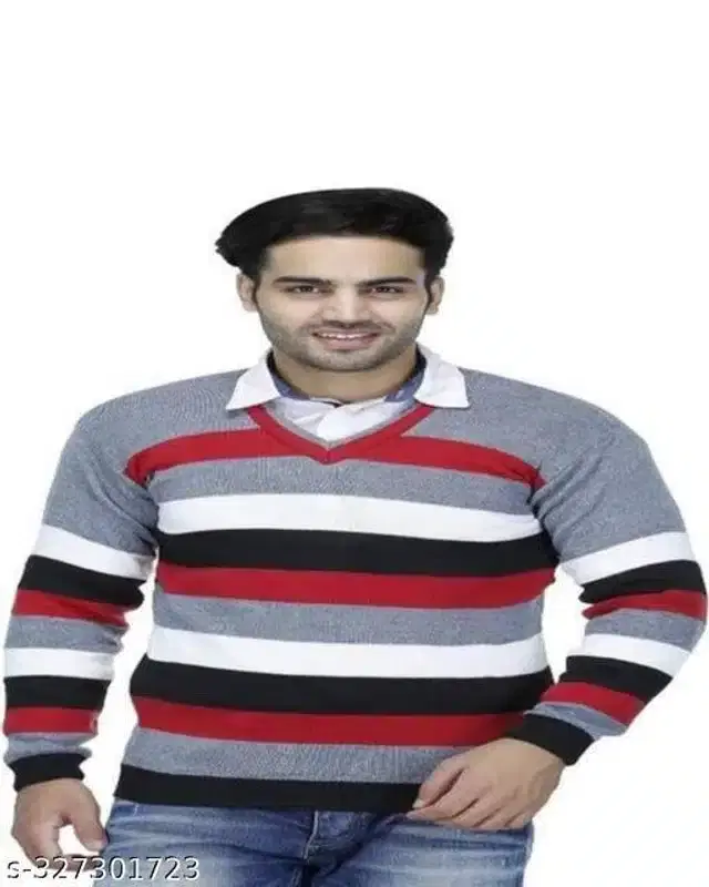 Woolen Full Sleeves V Neck Sweater for Men (Multicolor, XL)