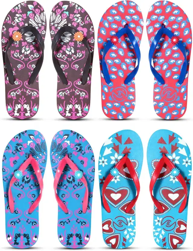 Flip Flops for Women, Pack of 4 (Multicolor, 5)