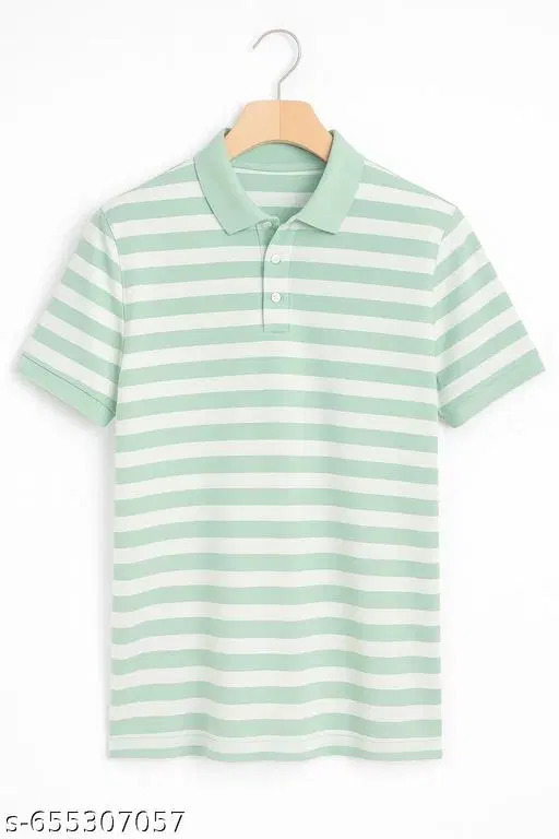 Cotton Blend Striped T-shirt for men, Green (L)