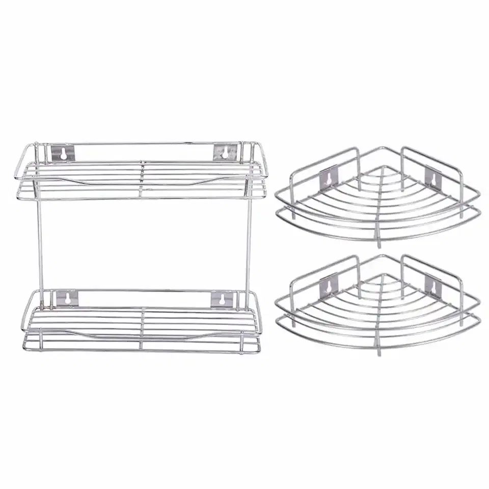 Oc9 Stainless Steel Wall Shelve Rack 12X6X12 Inch &, Pack Of 2 9X9 Inch Corner Shelf