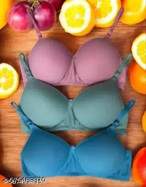 Cotton Solid Bra for Women & Girls, Multicolour, Pack of 3 (28B)