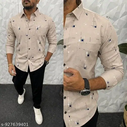 Cotton Shirt for Men (Cream, M)