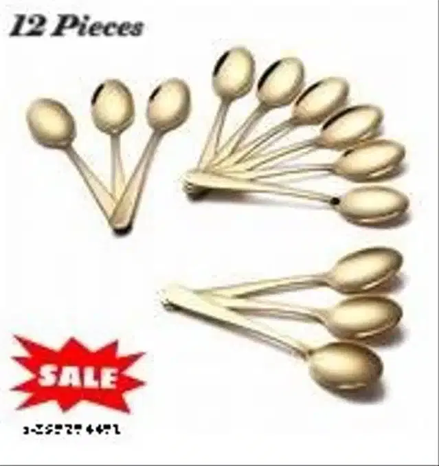 Stainless Steel Spoons, Golden, Pack of 12