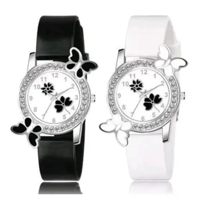 Analog Watch for Women, Pack of 2 (Black & White)
