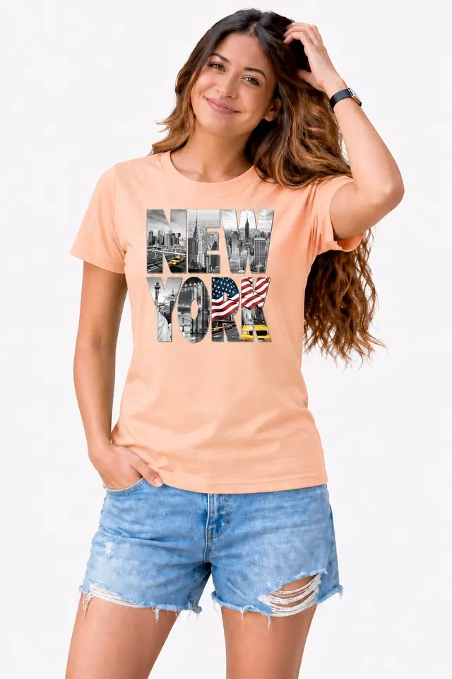 Cotton Blend Tshirts for Women (Peach, S)