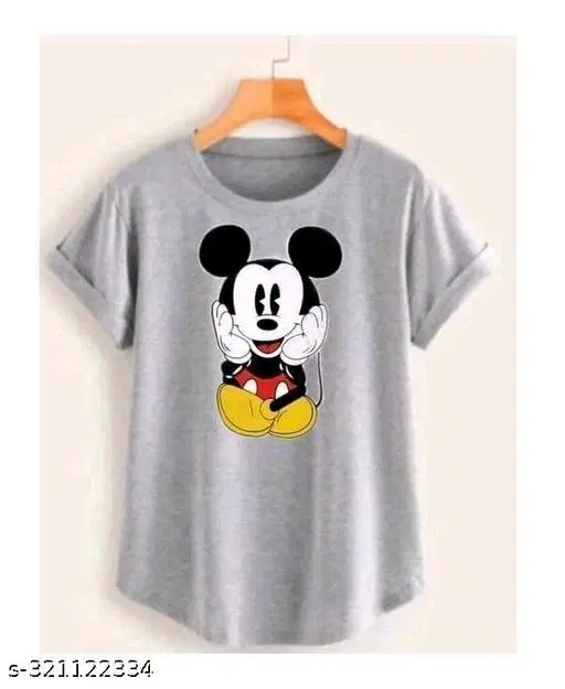 Polycotton Printed T-Shirt for Women, Grey (S)