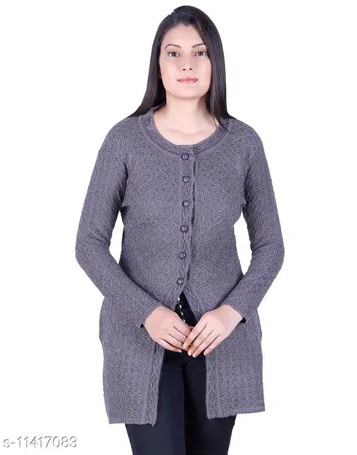 Acrylic Solid Sweater for Women (Grey, XXL)
