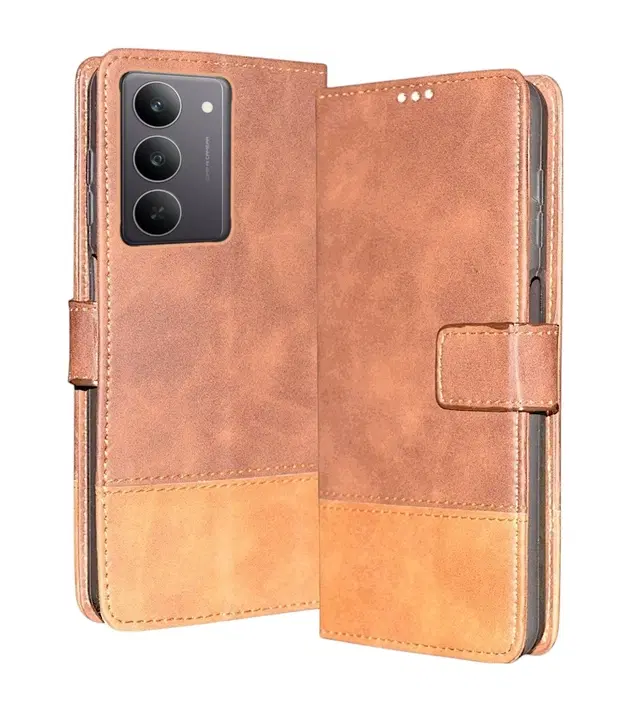 Artificial Leather Mobile Flip Cover for Realme Rmx3940 / 14X / P3X 5G, Brown