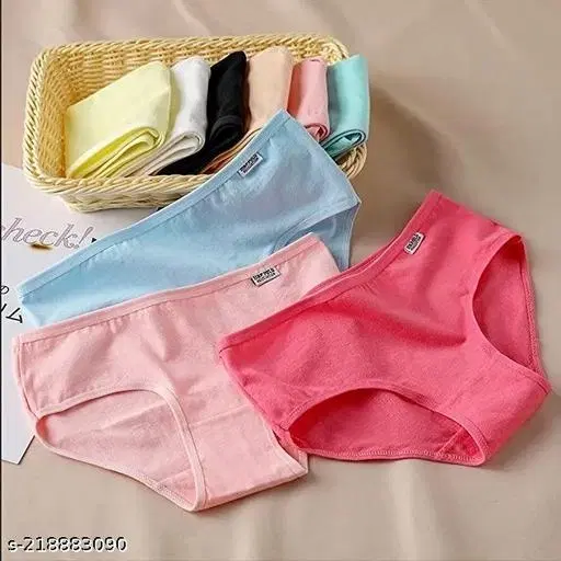 Solid Mid Rise Seamless Cotton Briefs for Women, Pack of 6 (Pink, S)