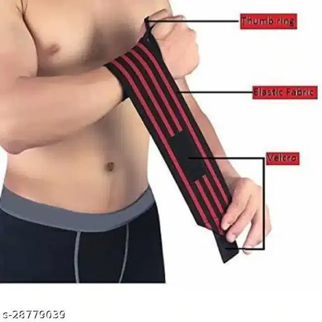 Wrist Support Bands, Black & Red, Free Size, Set of 1