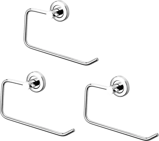 Stainless Steel Multipurpose Towel Ring with Wall Flange, Silver, Set of 3