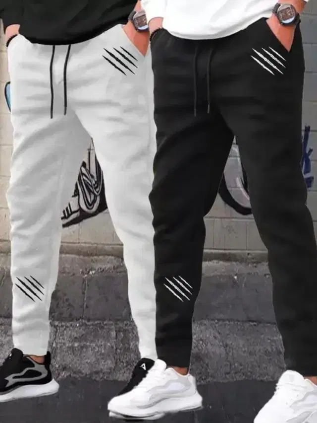 Polyblend Printed Trackpants for Men, Black & Grey, Pack of 2 (L)