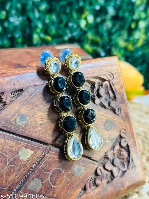 Alloy Kundan Earring for Women & Girls, Black