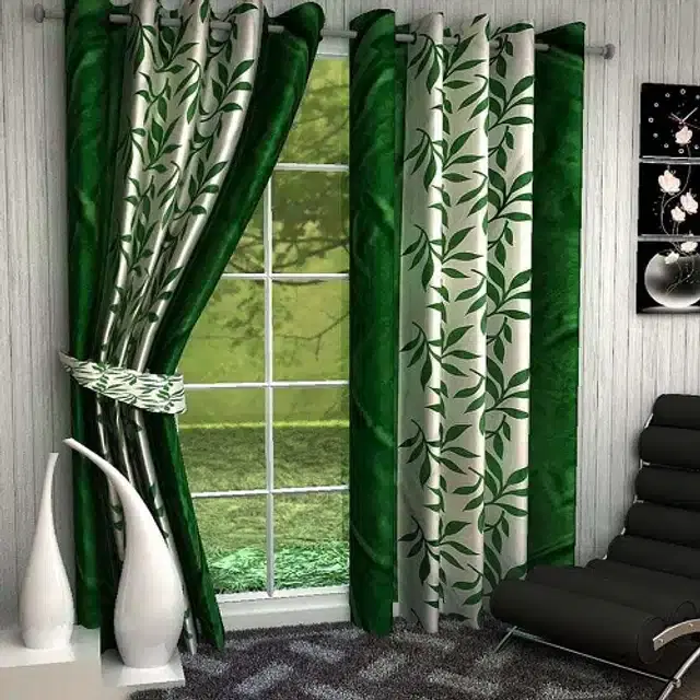 Polyester Printed Door & Window Curtains, Green, 7 feet
