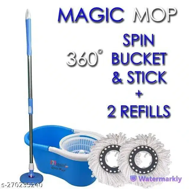 Spin Bucket Mop with 2 Refill, Assorted, Set of 1