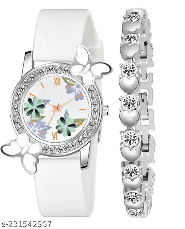 Analog Watch with Bracelet for Women, Set of 2 (Multicolor)