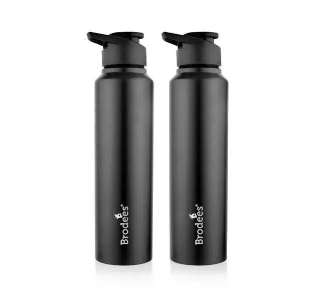Brodees Neer Stainless Steel Bottle, Set Of 2 Pcs, 1000 ml Of Each, Black, A-33