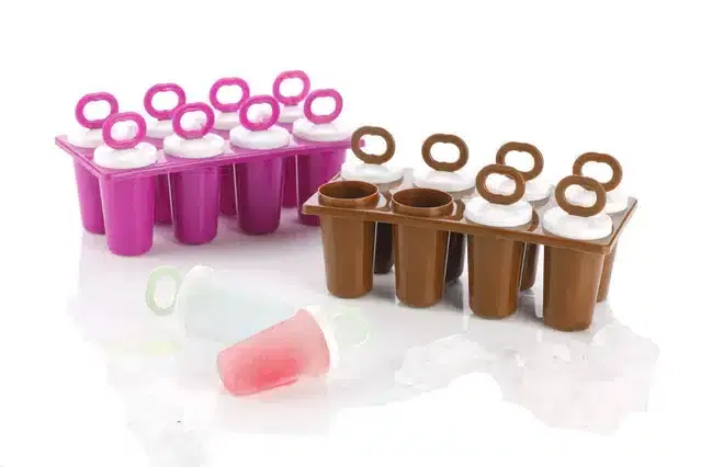 Plastic Reusable Ice Cream Mould Tray, Brown & Pink, Pack of 2