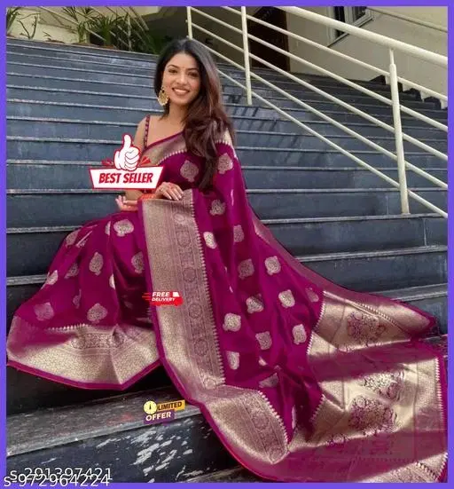 Banarasi Silk Party Wear Saree for Women (Red)