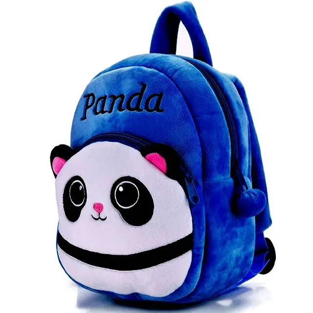 Heaven Decor Panda Velvet Soft Plus Kidds School Bag Nursury Class To 5,  14 Inch, Blue, A034
