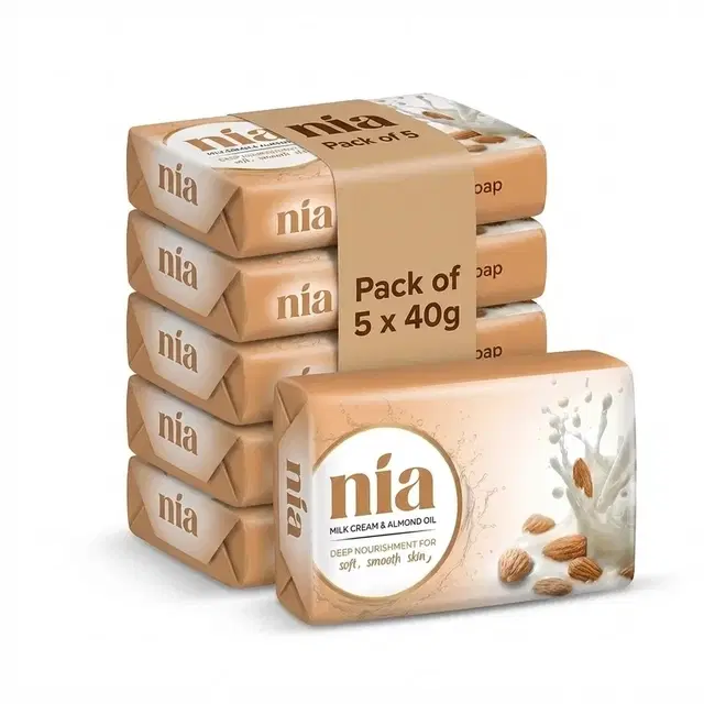 Nia Milk Cream & Almond Bathing Soap 5X40g (Pack of 5