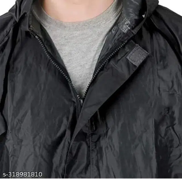 Polyester Rain Coat for Men, Black, M