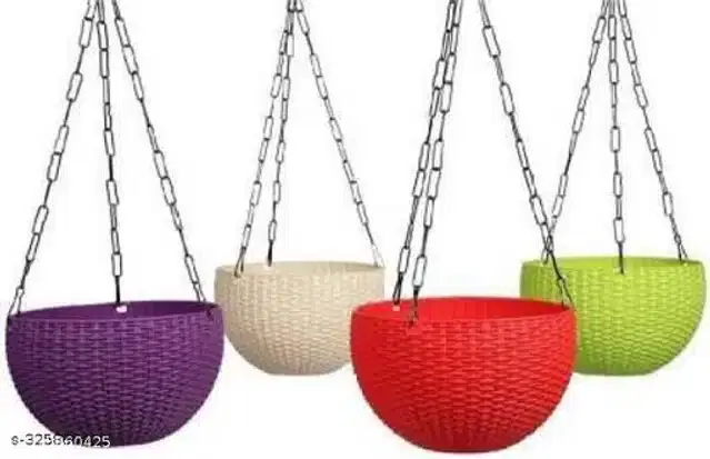 Hanging Flower Pots with Metal Chain, Multicolor, Pack of 4
