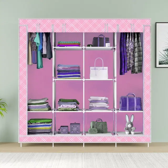 Plastic Printed Collapsible Wardrobe, Pink
