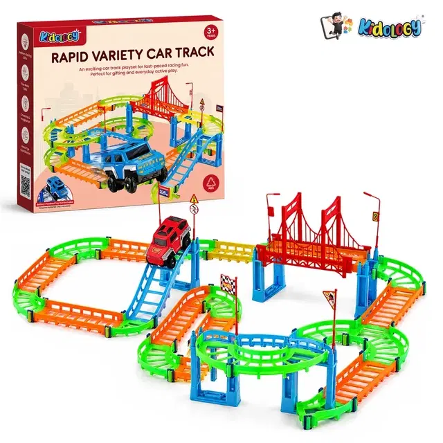 Kidology 95-Piece Flexible Racing Track Set for Kids 3+