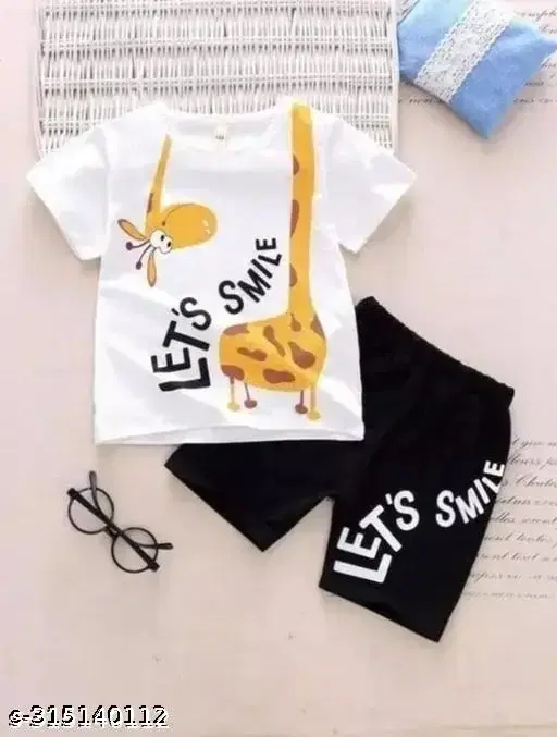 Cotton Printed Clothing Set for Boys, White & Black (6-12 Months)