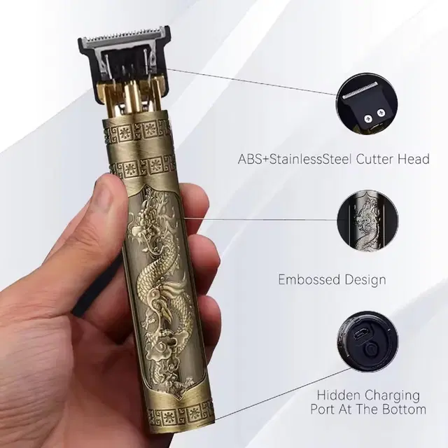 Vintage T9 1200mAh Li-ion Battery Rechargeable 180 minutes Runtime Professional Hair Trimmer for Men with 3 Guided Combs, Gold
