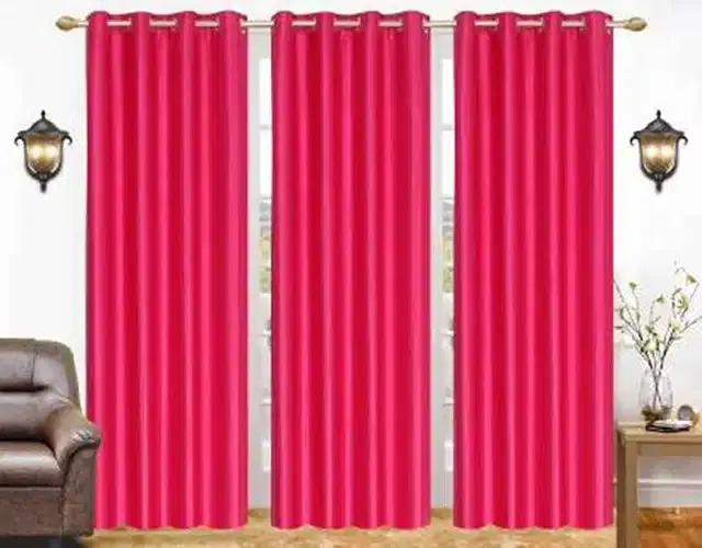 Polyester Solid Door & Window Curtains, Pack of 3, Pink, 7 feet