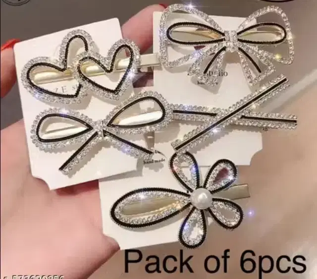 Stone Work Metal Hair Pins for Women, Gold, Pack of 6