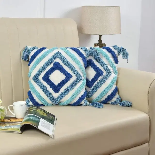 Designer Blue Cotton Cushions Cover 40x40cm