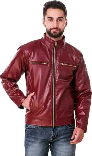 Stylish PU Leather Long Sleeve Jacket for Men (Dark Brown, M) (A-29)