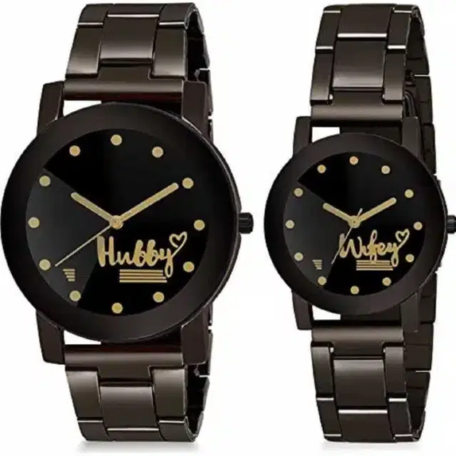 Couple Analog Watches, Pack of 2 (Black)