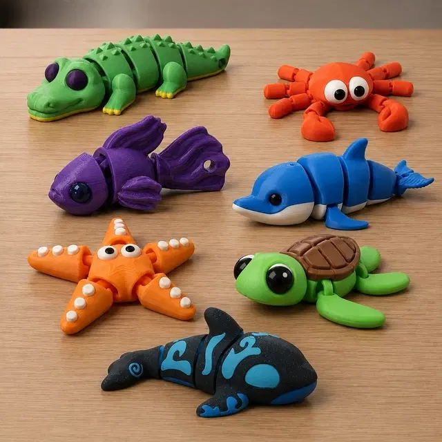 Filament Mafia Mini Figure Combo Set of 7 [Dolphin, Turtle, Crab, Starfish, Beta Fish, Crocodile & Orca] [6x4x2cm Each]