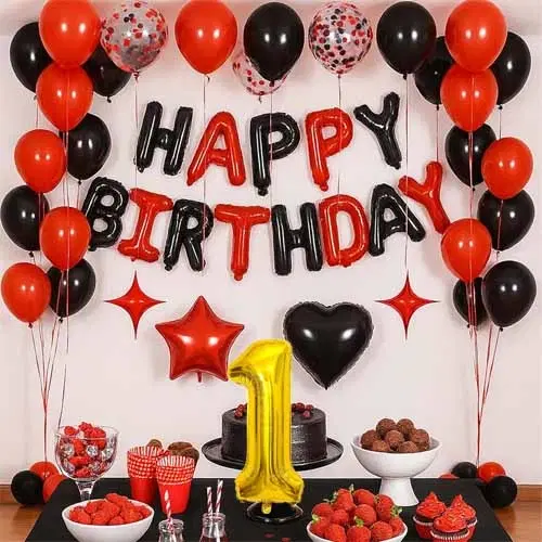 1st Happy Birthday Balloon Decoration Kit ,Black & Red Set Of 1