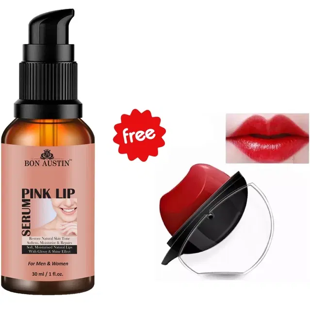 Bon Austin Pink Lip Serum, 30 ml with Apple Shaped Lipstick, Red, Set of 2