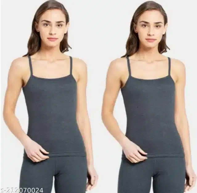 Cotton Blend Thermal Top for Women, Pack of 2 (Grey, S)