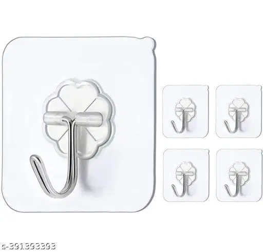 Amaze Weal 5 Pcs Self Adhesive Plastic Wall Hooks, Transparent, Set of 1