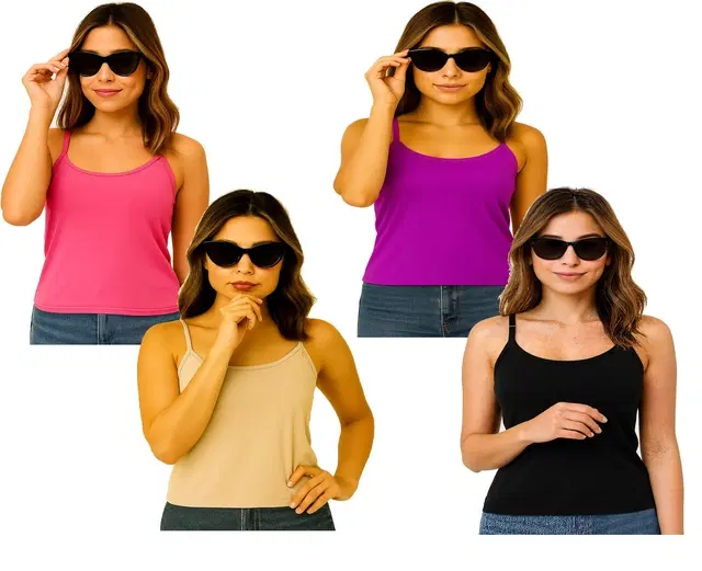 Cotton Solid Camisole for Women, Multicolour, Pack of 4 (XS)
