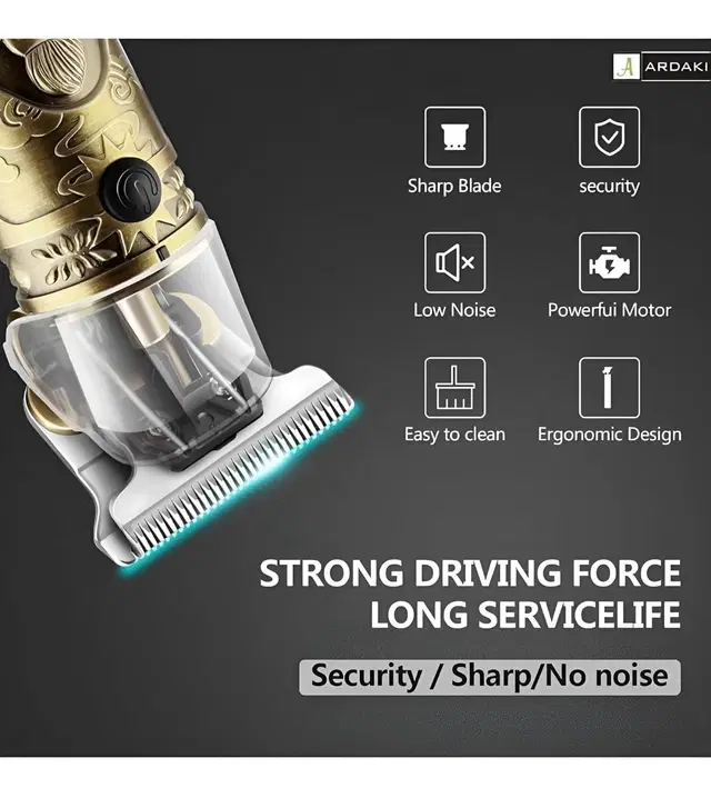 Vintage T9 1200mAh Li-ion Battery Rechargeable 180 minutes Runtime Professional Hair Trimmer for Men with 3 Guided Combs, Gold