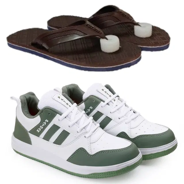 Combo of Flipflops with Sports Shoes for Men, Set of 2 (Multicolor, 10)