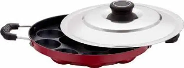 ZODEX 12 Cavities Non Stick Appam Patra with Lid and Side Handle, Multicolor, 21 cm
