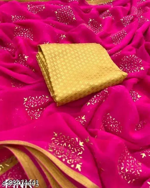 Chiffon Printed Saree for Women (Pink, 6.1 m)