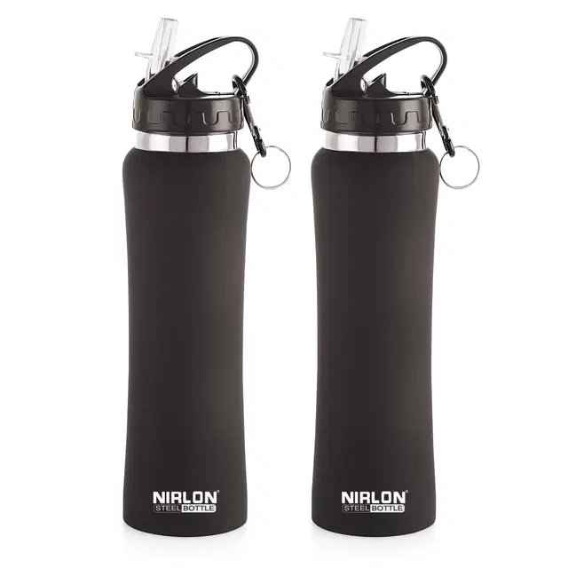 Nirlon Stainless Steel Sipper Water Bottle, Black, 750 ml, Pack of 2